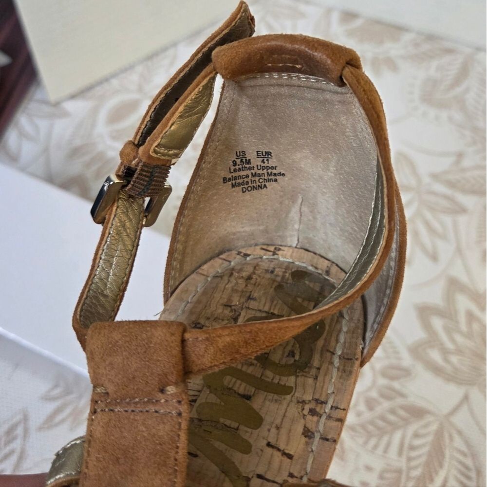 SAM EDELMAN Donna Tan Brown Suede Leather Womens Gladiator Sandals Cork 9.5 NWD - Picture 5 of 7